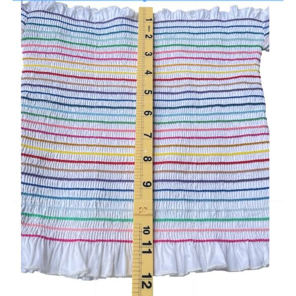 Aqua Rainbow Stripe Off Shoulder Smocked Ruffle Crop Top - Size XS - Picture 10 of 11